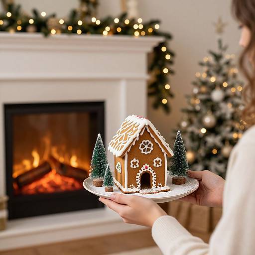 Festive Woman with Gingerbread House