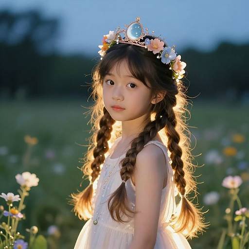 Enchanted Girl in Twilight Meadow