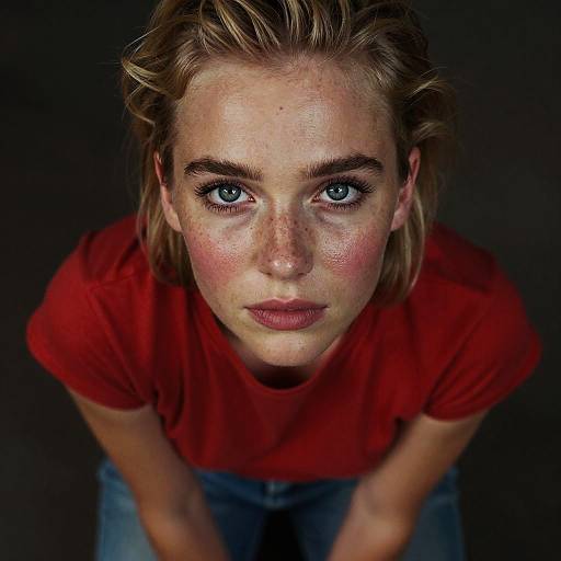 Close-up Portrait of Blonde Woman with Freckles