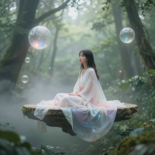 Ethereal Girl Above Misty Forest