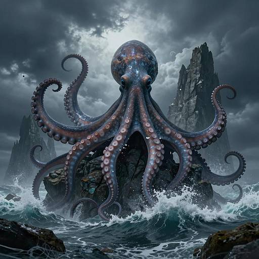 Majestic Kraken Emerges from Stormy Seas
