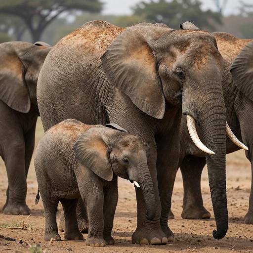 Family of African Elephants in Nature