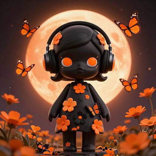 Stylized Black Doll with Orange Moon