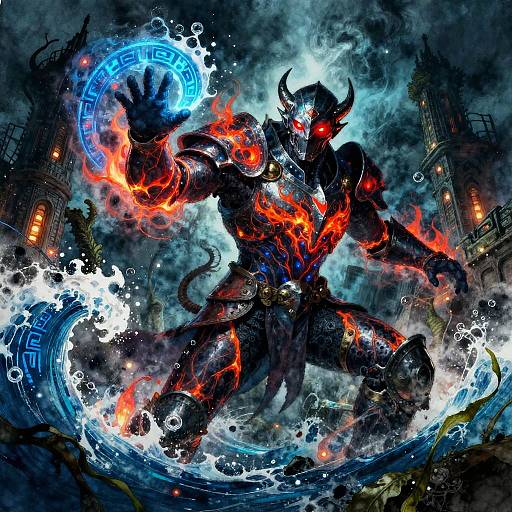 Aquatic Sorcerer Summoning Tidal Waves