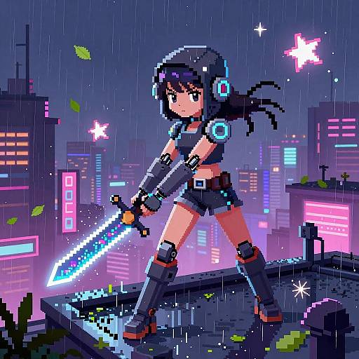 Pixel Art Cybernetic Hacker Girl