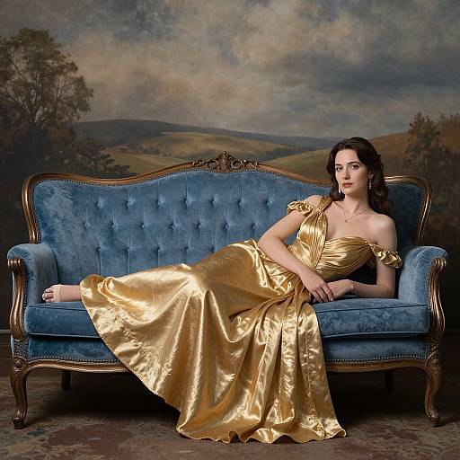Regal Woman on Velvet Sofa