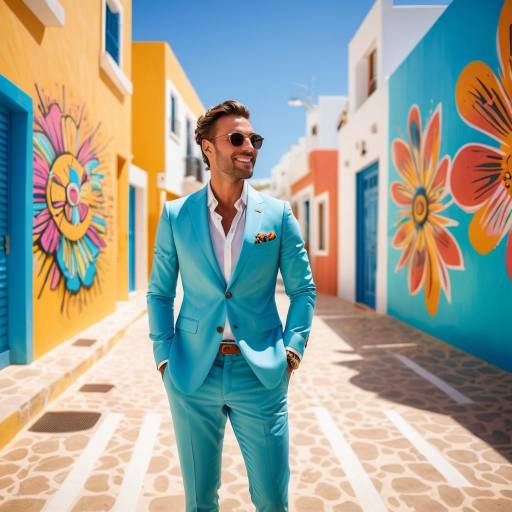 Stylish Man at Ibiza Beach with Art