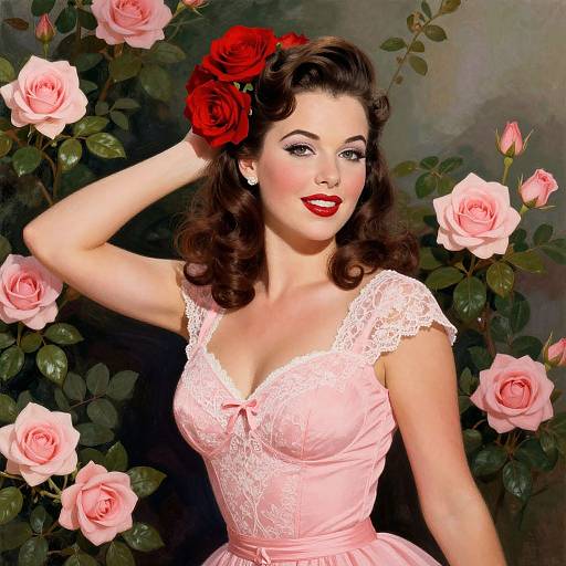 Vintage Glamorous Pin-Up with Roses