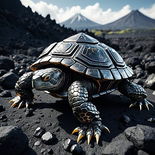 Crystalline Armored Turtle in Volcanic Lava Field