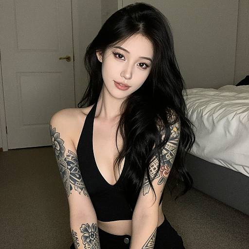 Portrait of Tattooed Woman Indoors