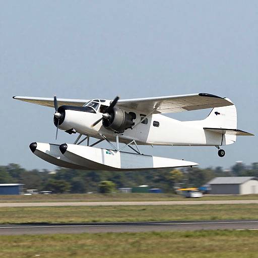 Vintage White Military Seaplane in Flight
