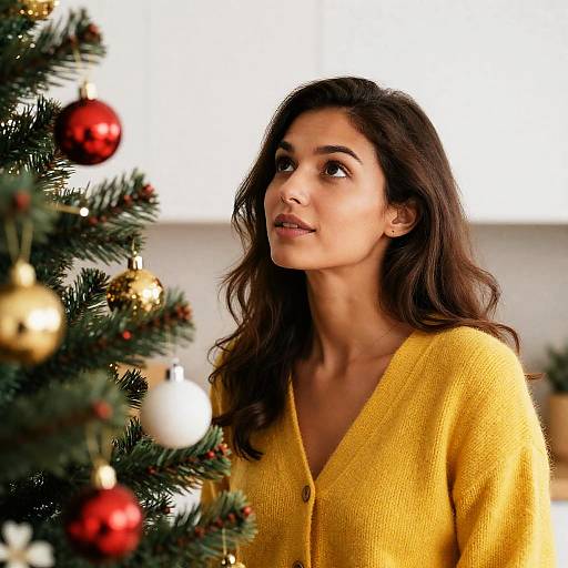 Woman Looking at Christmas Tree