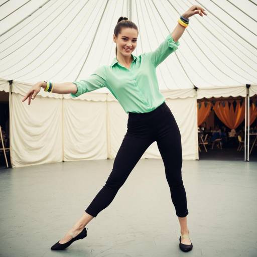 Joyful Young Woman Dancing in Festival Tent