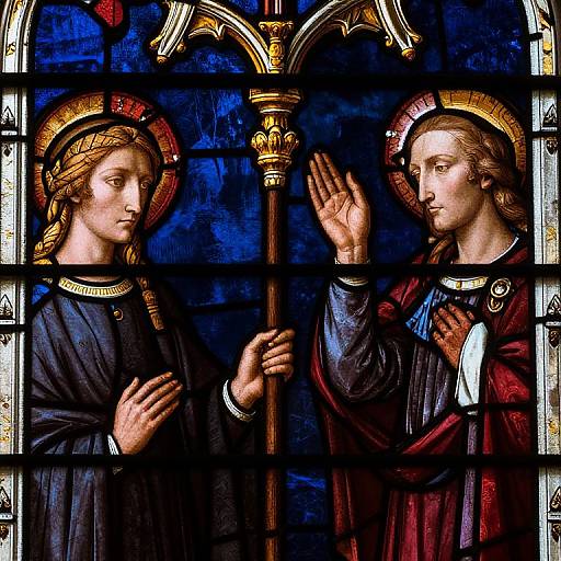Medieval Stained Glass Saints Close-Up