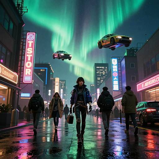 Aurorapunk Cyberpunk Neon Street Scene