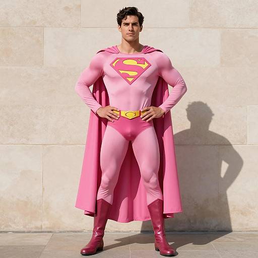Handsome Young Man in Pink Superhero Costume