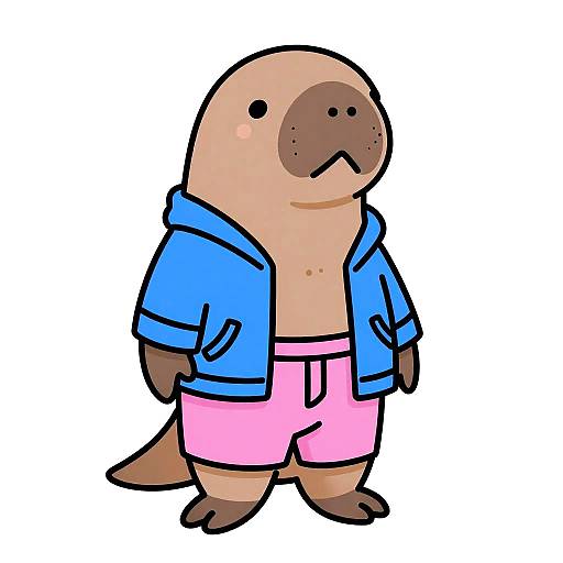 Anthropomorphic Manatee Character in Trendy Clothes