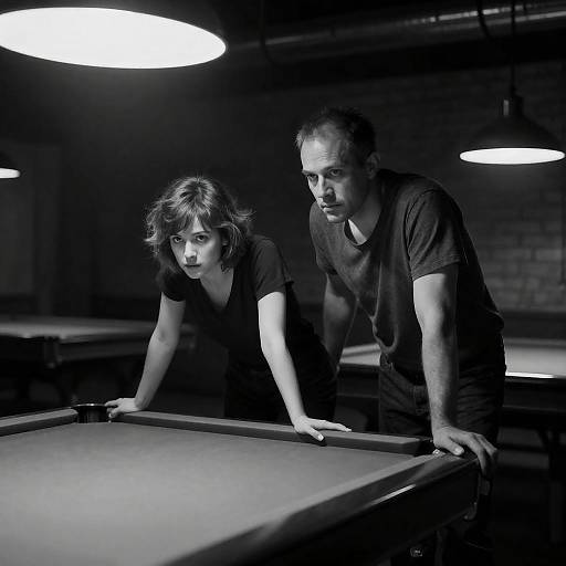 Industrial Noir Couple Leaning on Table