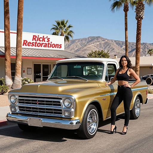 Gold and Teal Chevrolet with Woman