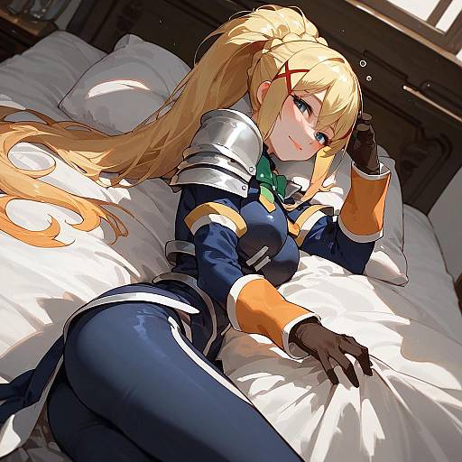 Anime Knight Blonde Girl on Bed
