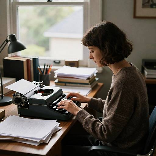 Vintage Writing Scene with Bob-Haired Woman