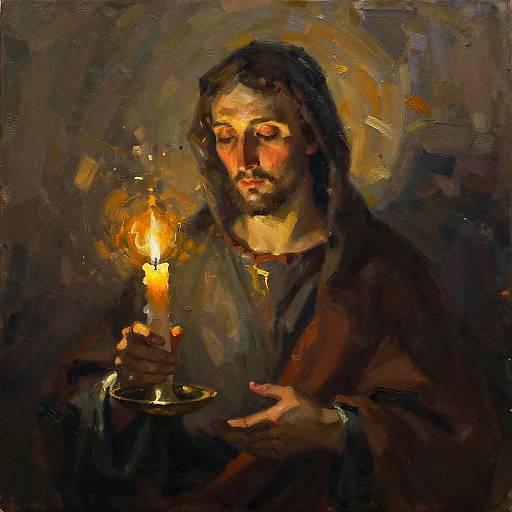 Saint with Burning Candle Oil Painting