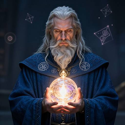 Wise Silver-Haired Wizard Portrait