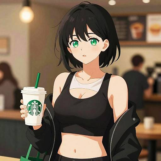 Anime Cafe Girl with Green Eyes