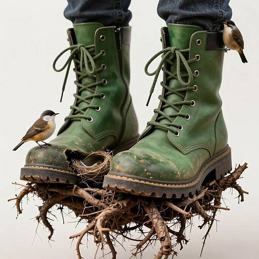 Tree Roots Growing From Combat Boots