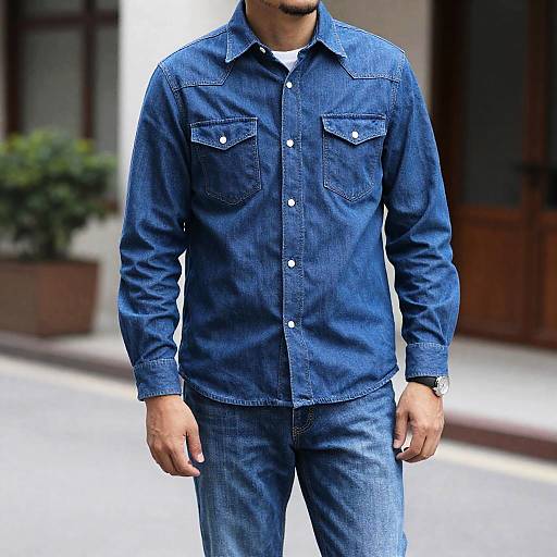 Man Wearing Denim Shirt and Jeans