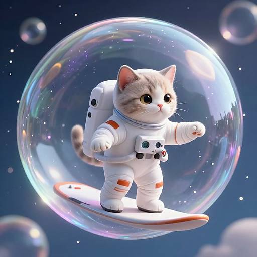 Whimsical Astronaut Cat Surfing Dreams