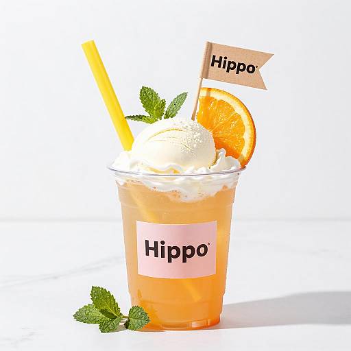 Vibrant Orange Drink with Ice Cream Delight