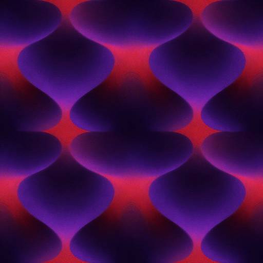 Abstract digital art featuring a repeating pattern of glowing purple teardrop shapes against a vibrant red background, creating a mesmerizing, neon-like effect.