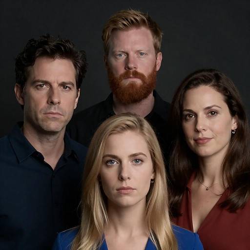 Portrait of Four Serious Adults on Dark Background