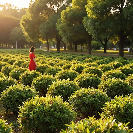Sunlit Meadow with Red Dress