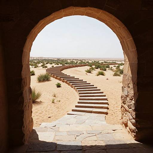 Sunlit Desert Archway with Spiral Steps