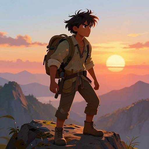 Vibrant Adventurer on Mountain Peak