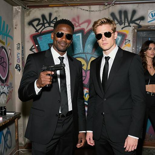 Stylish Duo in Graffiti Room