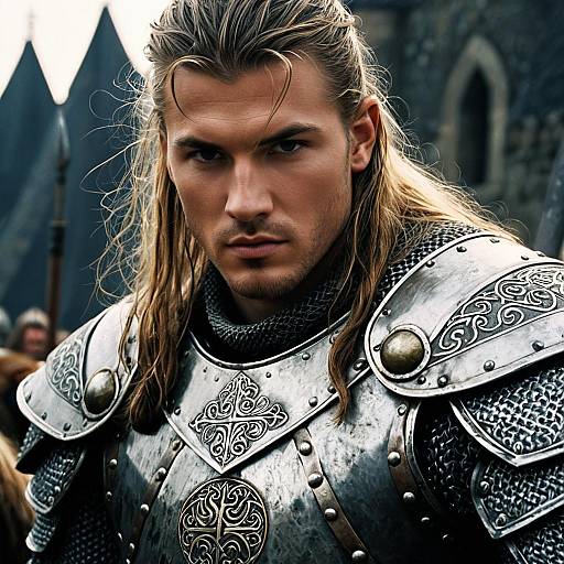 Medieval Viking Warrior in Detailed Steel Armor