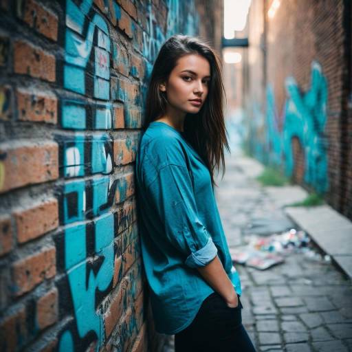 Young Woman Leaning on Graffiti Wall
