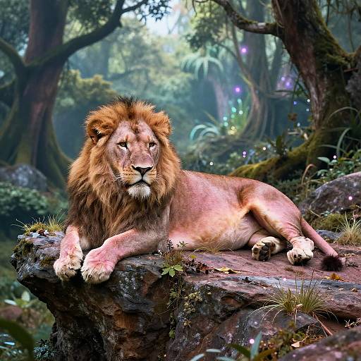Pink Lioness on Mystical Cliff