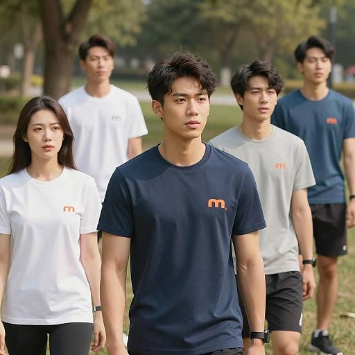 Group Wearing Casual Sporty T-Shirts Outdoors