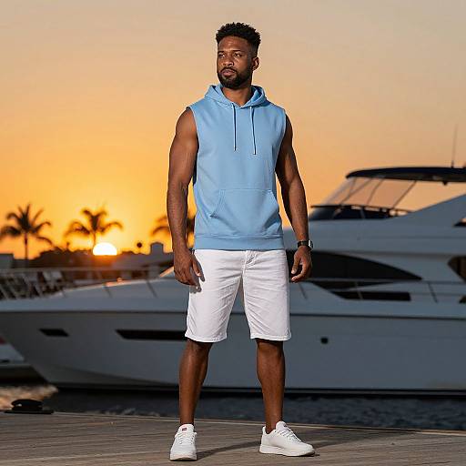 Muscular Man at Sunset Dock