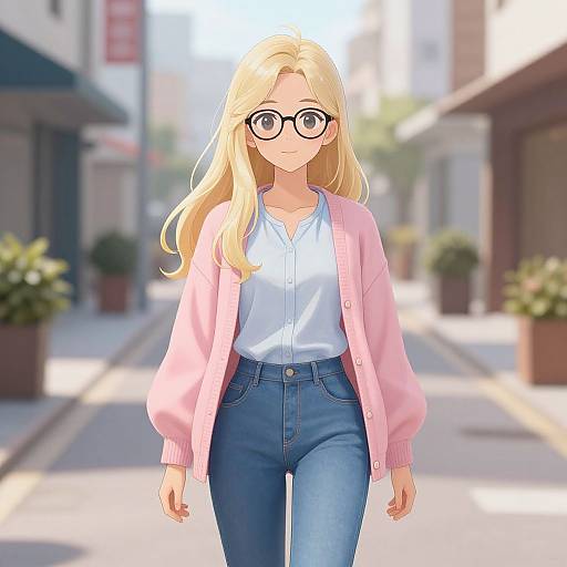 Anime Young Woman in Pastel Outfit