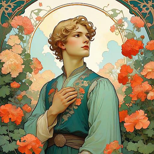 Art Nouveau Man with Geraniums
