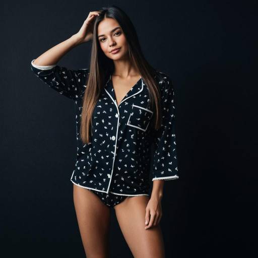 Playful Young Model in Lingerie Pajama Set