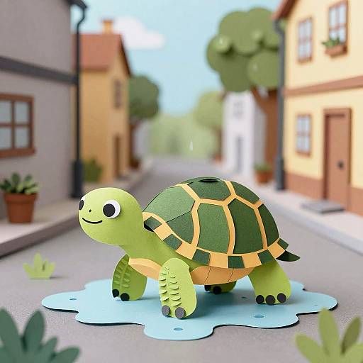Cute Turtle in Rainy City Alley