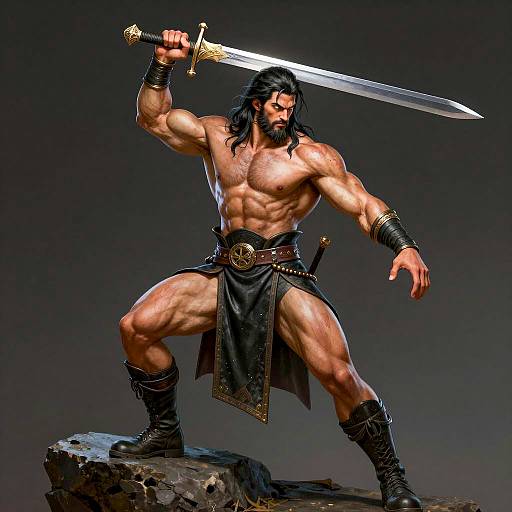 Intense Warrior with Sword Illustration