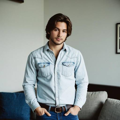 Young Man in Denim Shirt Indoors
