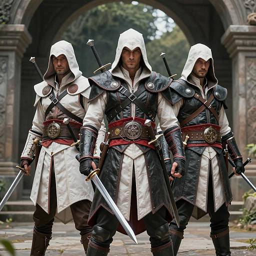 Assassin's Creed Cosplay Trio in Hooded Armor
